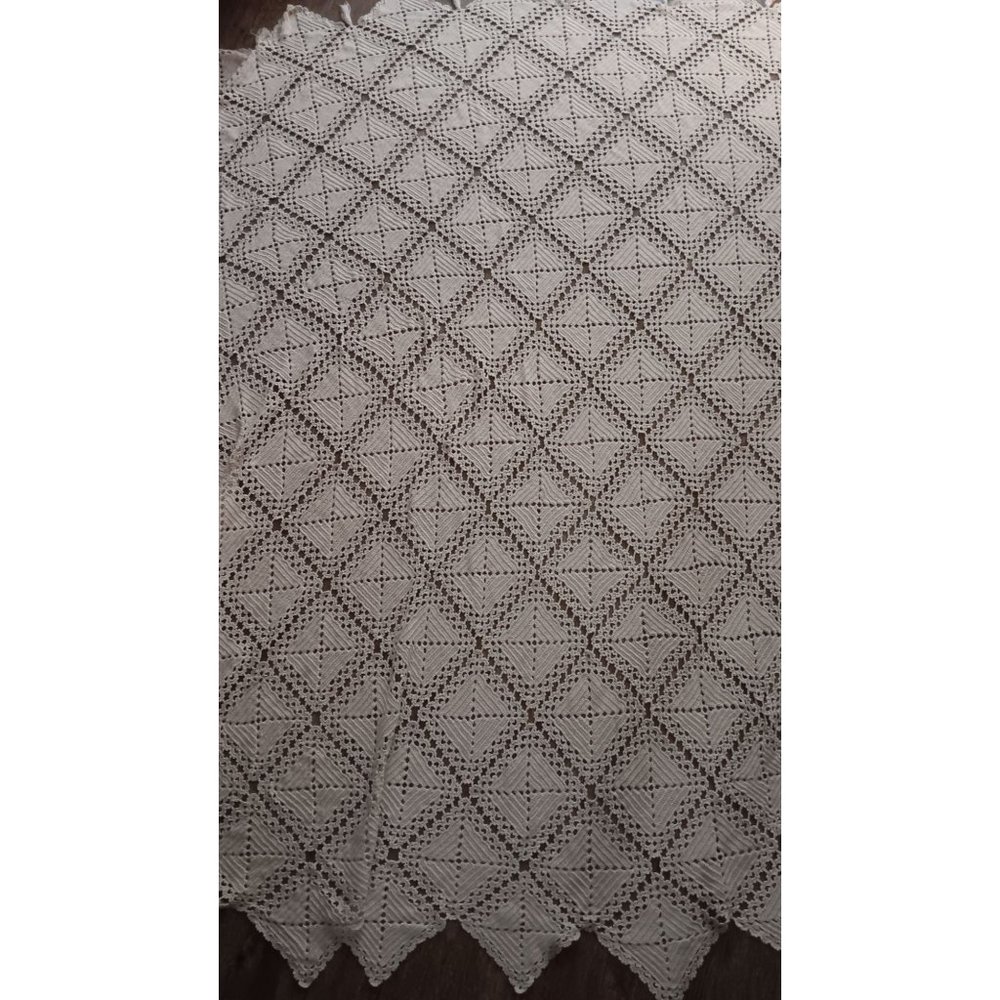 Handmade Crochet Cream Granny Square Boho Cottage Romantic Victorian Blanket